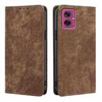 For Motorola Moto G55 5G RFID Anti-theft Brush Magnetic Leather Phone Case(Brown)