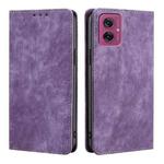 For Motorola Moto G55 5G RFID Anti-theft Brush Magnetic Leather Phone Case(Purple)