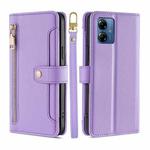 For Motorola Moto G14 4G Lite Sheep Texture Cross-body Zipper Wallet Leather Phone Case(Purple)