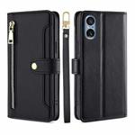 For Sony Xperia 5 V Lite Sheep Texture Cross-body Zipper Wallet Leather Phone Case(Black)