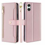 For Sony Xperia 10 VI Lite Sheep Texture Cross-body Zipper Wallet Leather Phone Case(Pink)