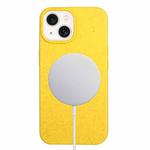 For iPhone 15 Wheat MagSafe Magnetic Straw Material + TPU Phone Case(Yellow)