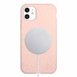 For iPhone 11 Wheat MagSafe Magnetic Straw Material + TPU Phone Case(Pink)