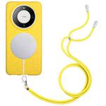 For Huawei Mate 60 Wheat MagSafe Magnetic Straw Material + TPU Phone Case with Lanyard(Yellow)