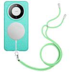 For Huawei Mate 60 Pro Wheat MagSafe Magnetic Straw Material + TPU Phone Case with Lanyard(Green)