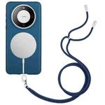 For Huawei Mate 60 Pro Wheat MagSafe Magnetic Straw Material + TPU Phone Case with Lanyard(Blue)