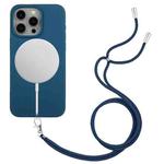 For iPhone 15 Pro Max Wheat MagSafe Magnetic Straw Material + TPU Phone Case with Lanyard(Blue)