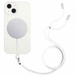 For iPhone 15 Wheat MagSafe Magnetic Straw Material + TPU Phone Case with Lanyard(White)