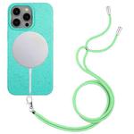 For iPhone 14 Pro Max Wheat MagSafe Magnetic Straw Material + TPU Phone Case with Lanyard(Green)