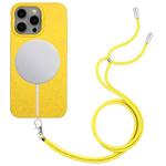 For iPhone 13 Pro Max Wheat MagSafe Magnetic Straw Material + TPU Phone Case with Lanyard(Yellow)