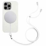 For iPhone 12 Pro Wheat MagSafe Magnetic Straw Material + TPU Phone Case with Lanyard(White)