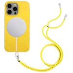 For iPhone 11 Pro Max Wheat MagSafe Magnetic Straw Material + TPU Phone Case with Lanyard(Yellow)