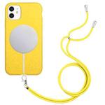 For iPhone 11 Wheat MagSafe Magnetic Straw Material + TPU Phone Case with Lanyard(Yellow)