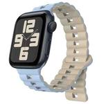 For Apple Watch SE 2023 44mm Reverse Buckle Two Color Magnetic Silicone Watch Band(Blue+Starlight)