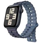For Apple Watch SE 2023 40mm Reverse Buckle Two Color Magnetic Silicone Watch Band(Dark Blue+Light Blue)