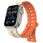 For Apple Watch Ultra 2 49mm Reverse Buckle Two Color Magnetic Silicone Watch Band(Starlight+Orange)