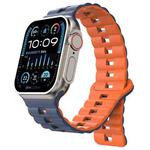 For Apple Watch Ultra 2 49mm Reverse Buckle Two Color Magnetic Silicone Watch Band(Midnight Blue+Orange)