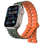 For Apple Watch Ultra 2 49mm Reverse Buckle Two Color Magnetic Silicone Watch Band(Olive Green+Orange)