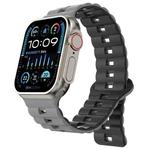 For Apple Watch Ultra 2 49mm Reverse Buckle Two Color Magnetic Silicone Watch Band(Grey+Black)