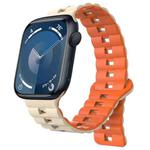 For Apple Watch Series 9 45mm Reverse Buckle Two Color Magnetic Silicone Watch Band(Starlight+Orange)