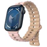 For Apple Watch Series 9 45mm Reverse Buckle Two Color Magnetic Silicone Watch Band(Pink+Grey)