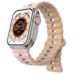 For Apple Watch Ultra 49mm Reverse Buckle Two Color Magnetic Silicone Watch Band(Pink+Grey)