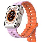 For Apple Watch Ultra 49mm Reverse Buckle Two Color Magnetic Silicone Watch Band(Purple+Orange)