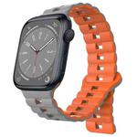 For Apple Watch Series 8 45mm Reverse Buckle Two Color Magnetic Silicone Watch Band(Grey+Orange)