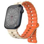 For Apple Watch Series 8 45mm Reverse Buckle Two Color Magnetic Silicone Watch Band(Starlight+Orange)