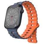 For Apple Watch Series 8 45mm Reverse Buckle Two Color Magnetic Silicone Watch Band(Midnight Blue+Orange)
