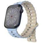 For Apple Watch Series 8 45mm Reverse Buckle Two Color Magnetic Silicone Watch Band(Blue+Starlight)