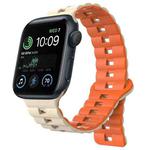 For Apple Watch SE 2022 40mm Reverse Buckle Two Color Magnetic Silicone Watch Band(Starlight+Orange)