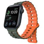 For Apple Watch SE 2022 40mm Reverse Buckle Two Color Magnetic Silicone Watch Band(Olive Green+Orange)