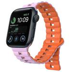 For Apple Watch SE 2022 40mm Reverse Buckle Two Color Magnetic Silicone Watch Band(Purple+Orange)