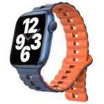 For Apple Watch Series 7 41mm Reverse Buckle Two Color Magnetic Silicone Watch Band(Midnight Blue+Orange)
