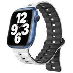 For Apple Watch Series 7 45mm Reverse Buckle Two Color Magnetic Silicone Watch Band(White+Black)