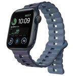 For Apple Watch SE 44mm Reverse Buckle Two Color Magnetic Silicone Watch Band(Dark Blue+Light Blue)