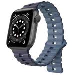 For Apple Watch Series 6 44mm Reverse Buckle Two Color Magnetic Silicone Watch Band(Dark Blue+Light Blue)