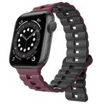 For Apple Watch Series 6 44mm Reverse Buckle Two Color Magnetic Silicone Watch Band(Wine Red+Black)