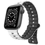 For Apple Watch Series 6 44mm Reverse Buckle Two Color Magnetic Silicone Watch Band(White+Black)