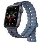 For Apple Watch Series 5 44mm Reverse Buckle Two Color Magnetic Silicone Watch Band(Dark Blue+Light Blue)
