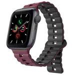 For Apple Watch Series 5 44mm Reverse Buckle Two Color Magnetic Silicone Watch Band(Wine Red+Black)