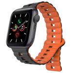 For Apple Watch Series 5 44mm Reverse Buckle Two Color Magnetic Silicone Watch Band(Black+Orange)