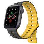 For Apple Watch Series 5 40mm Reverse Buckle Two Color Magnetic Silicone Watch Band(Black+Yellow)