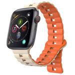 For Apple Watch Series 4 44mm Reverse Buckle Two Color Magnetic Silicone Watch Band(Starlight+Orange)