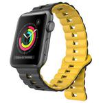 For Apple Watch Series 3 38mm Reverse Buckle Two Color Magnetic Silicone Watch Band(Black+Yellow)