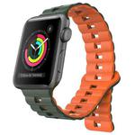 For Apple Watch Series 3 38mm Reverse Buckle Two Color Magnetic Silicone Watch Band(Olive Green+Orange)