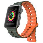 For Apple Watch Series 3 42mm Reverse Buckle Two Color Magnetic Silicone Watch Band(Olive Green+Orange)