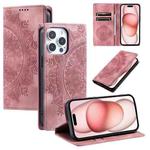 For iPhone 15 Pro Max Totem Embossed Magnetic Leather Phone Case(Rose Gold)