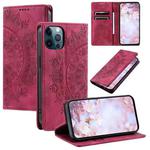 For iPhone 12 / 12 Pro Totem Embossed Magnetic Leather Phone Case(Red)